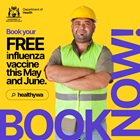 Banner: Book your free influenza vaccine this May and June. Book now!